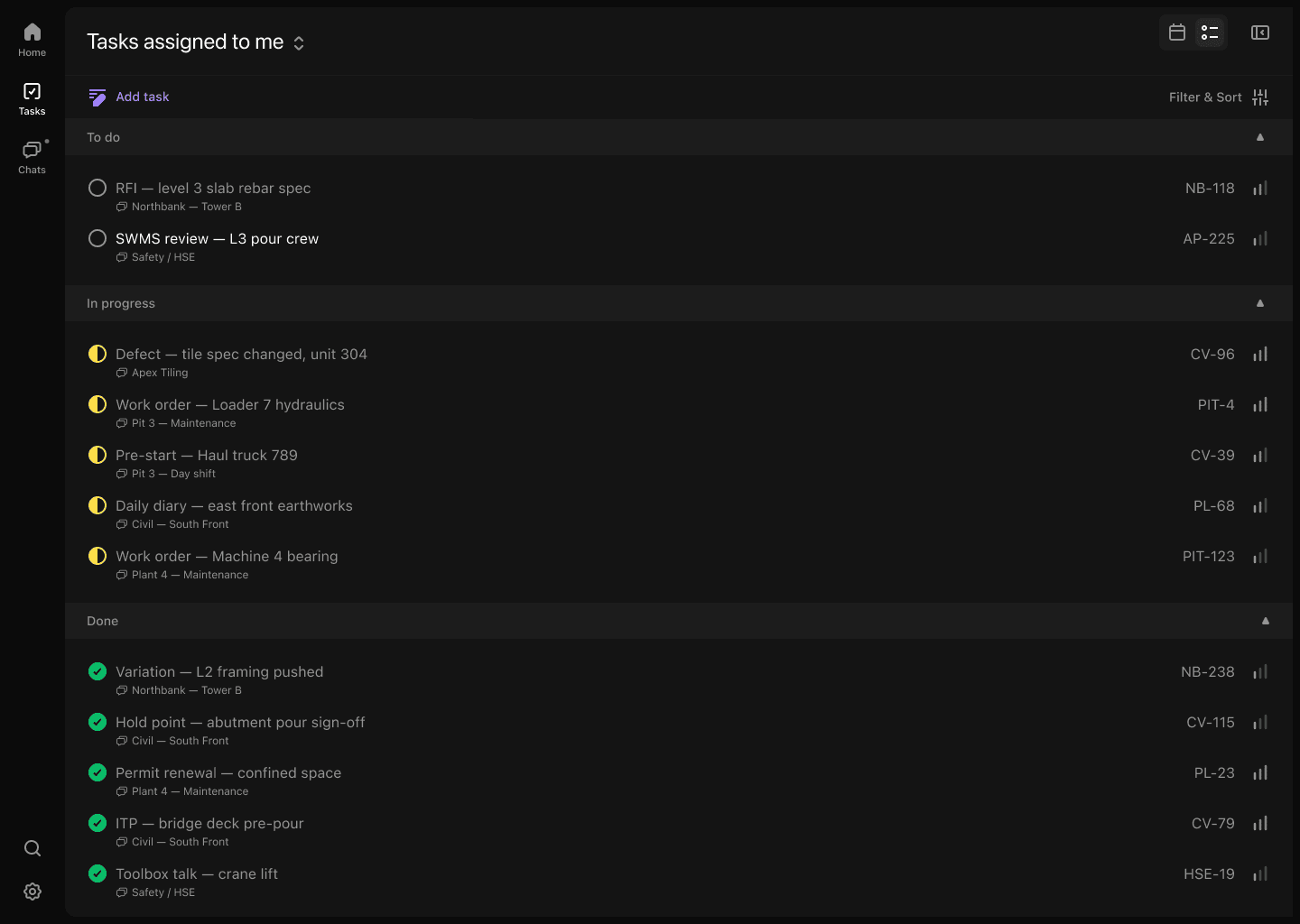 Convoe task detail with dates and history