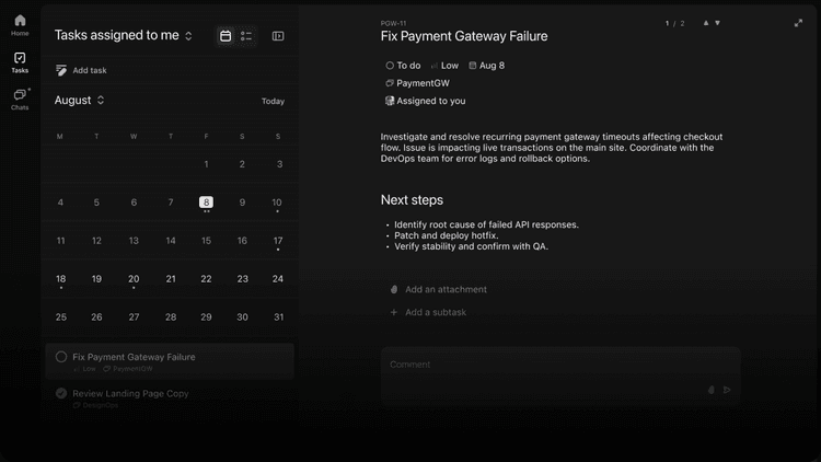 Convoe calendar screen connected to task detail and next steps