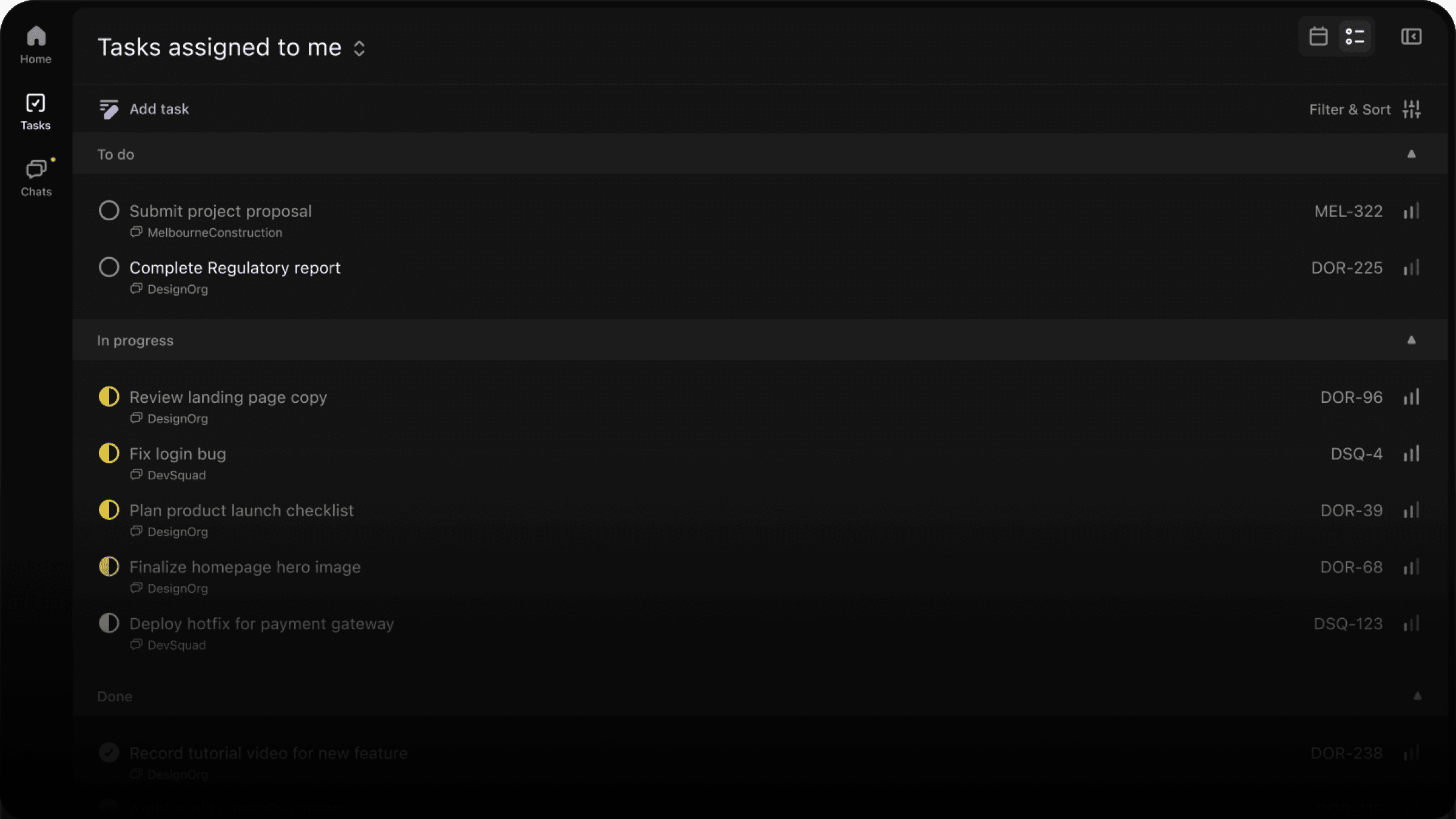 Convoe tasks screen representing Tai task automation