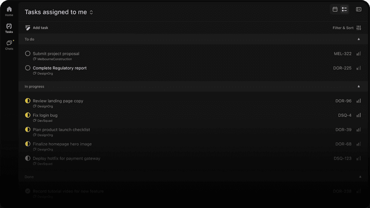Convoe task screen with assigned work and source context